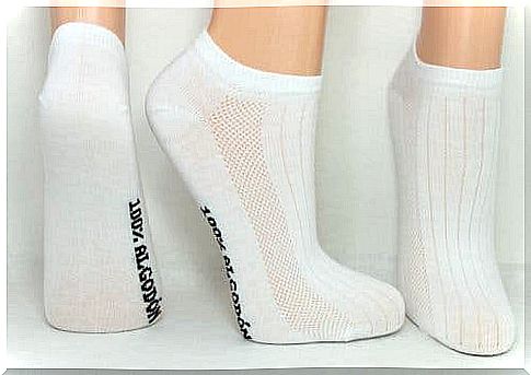 Foot in white socks